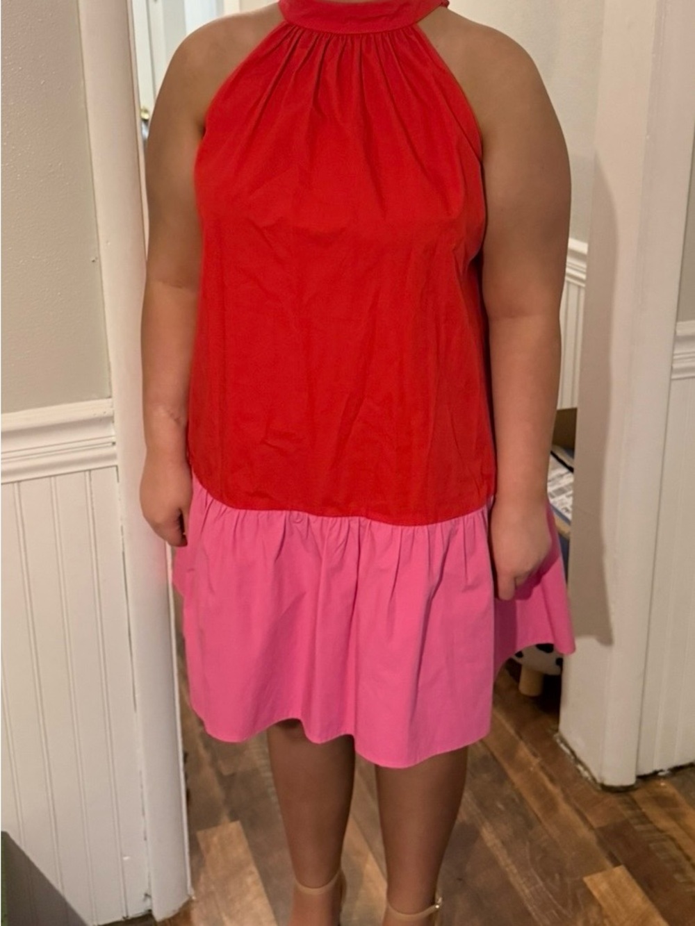 Red and Pink Halter Tiered Dress